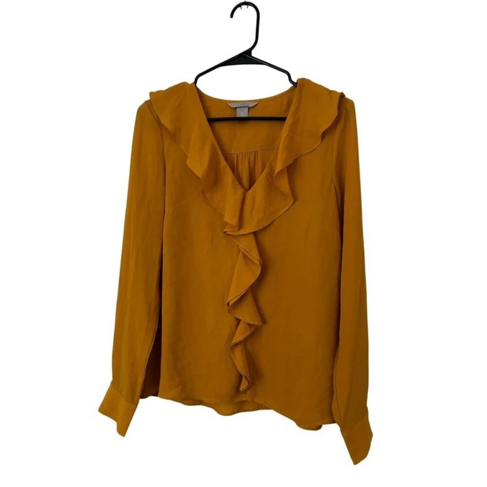 H&M Mustard Yellow Ruffle Front Long Sleeve Blouse Size 2